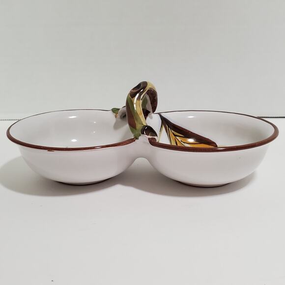 Painted Ceramic Double Serving Dish Divided Bowl Snacks Nuts Dips Italy - Picture 6 of 16